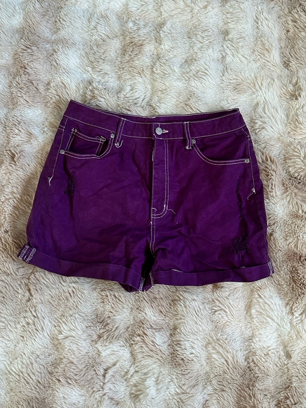Harper Purple Denim Rolled-Hem Shorts